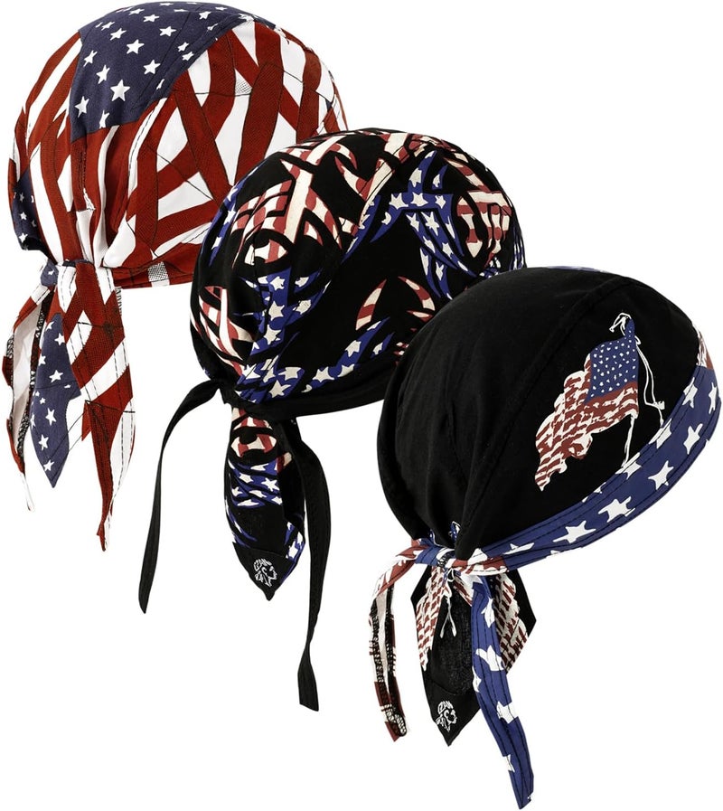 DOCILA 3 Pcs Do Rags for Men Skull Cap Bandana Hat Breathable Helmet Linner Beanie - Image 1